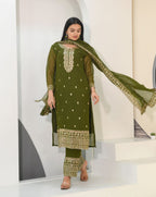 Yash Enterprise Alluring Fox Georgette Olive Embroidery Work Readymade Salwar Suit - Distacart