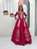 Yash Enterprise Red Vichitra Silk Party Wear Embroidery Crop Top With Blouse Lehenga Choli - Distacart