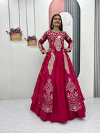 Yash Enterprise Red Vichitra Silk Party Wear Embroidery Crop Top With Blouse Lehenga Choli - Distacart