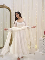 Yash Enterprise White Star Georgette Silk Embroidery Party Wear Uit Set - Distacart