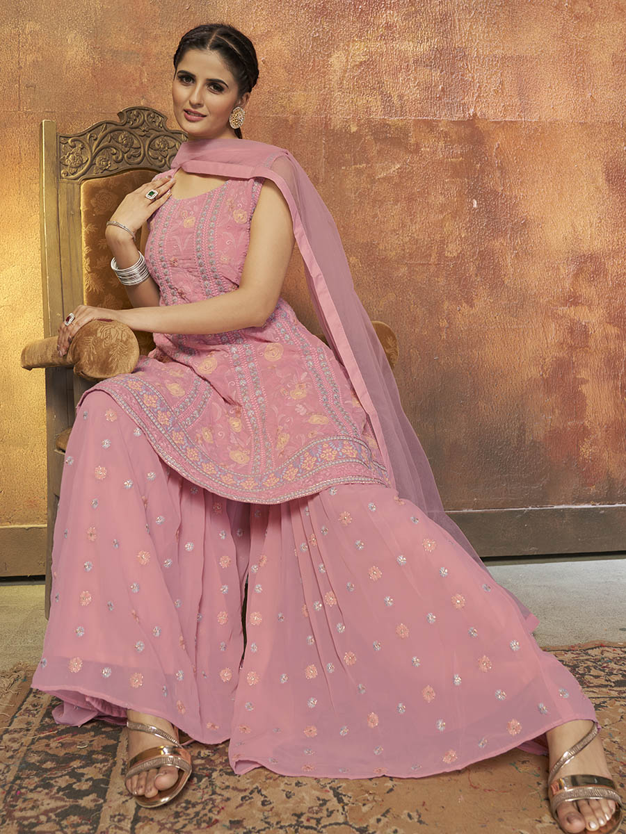 Myra Pink Georgette Embroidered Designer Suit
