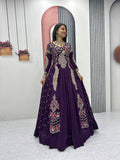 Yash Enterprise Purple Vichitra Silk Party Wear Embroidery Crop Top With Blouse Lehenga Choli - Distacart