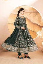Yash Enterprise Dark Green Star Georgette Embroidered Suit Set - Distacart