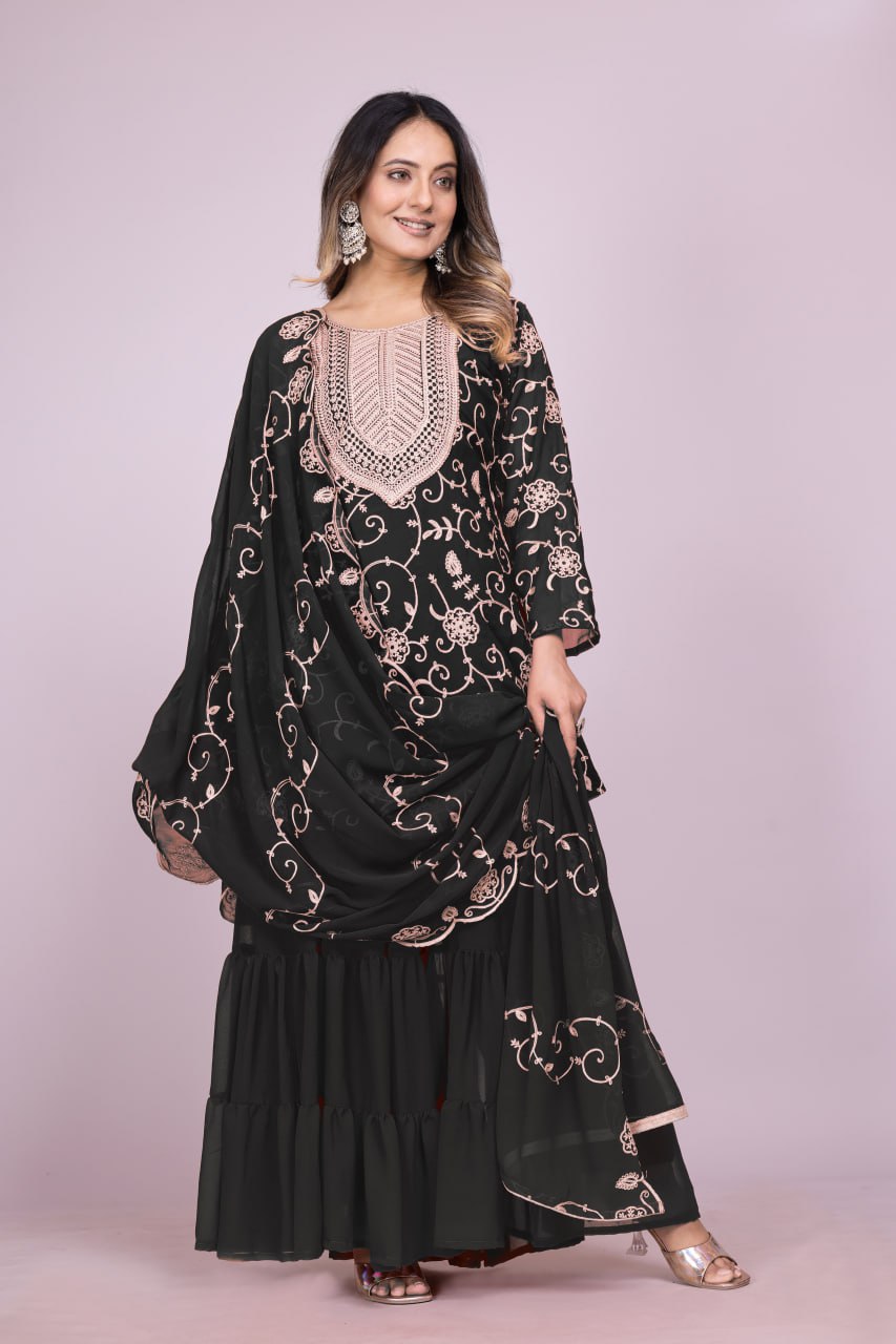 Yash Enterprise Black Chinon Silk Party Wear Embroidery Suit Set - Distacart