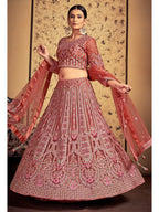Myra Pink Taupe Soft Net Heavy Embroidered Designer Lehenga