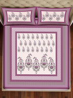 BELLA CASA Pink & White 350TC Ethnic Motifs Pure Cotton King Bedsheet with 2 Pillow Covers