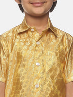 Sethukrishna Boys Gold-Toned & White Solid Shirt and Dhoti Set