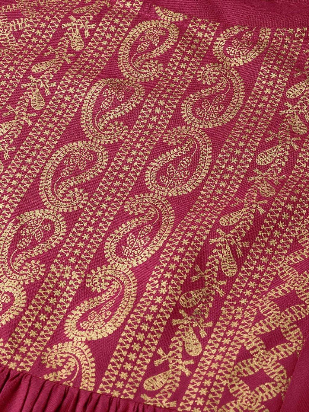 Sangria Women Magenta & Golden Printed Kurta with Palazzos & Dupatta