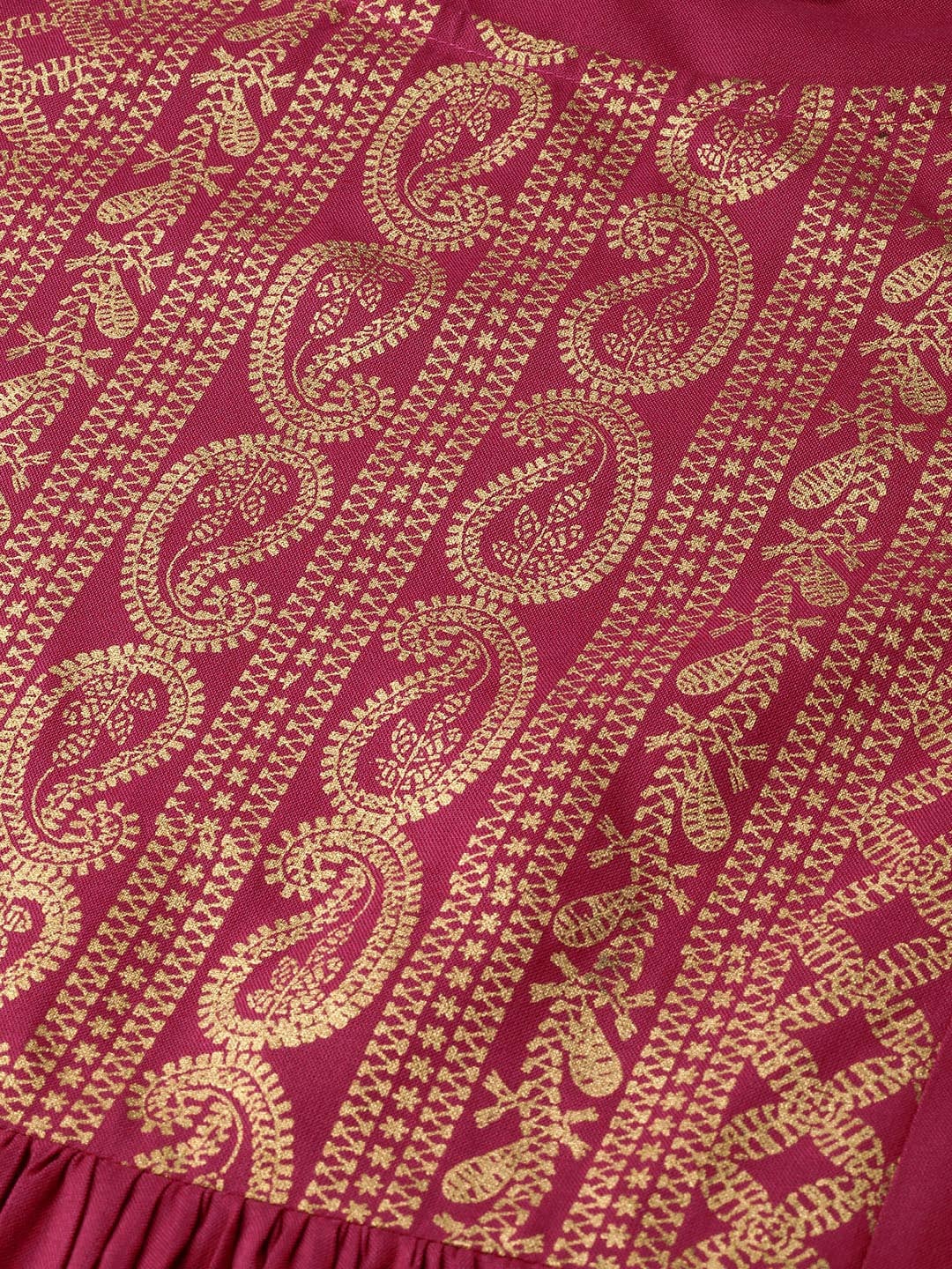 Sangria Women Magenta & Golden Printed Kurta with Palazzos & Dupatta