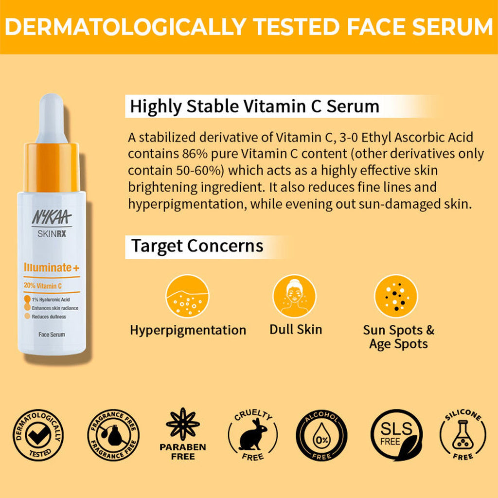 Nykaa SkinRX 20% Vitamin C + 1% Hyaluronic Acid Serum for Bright, Radiant and Hydrated Skin