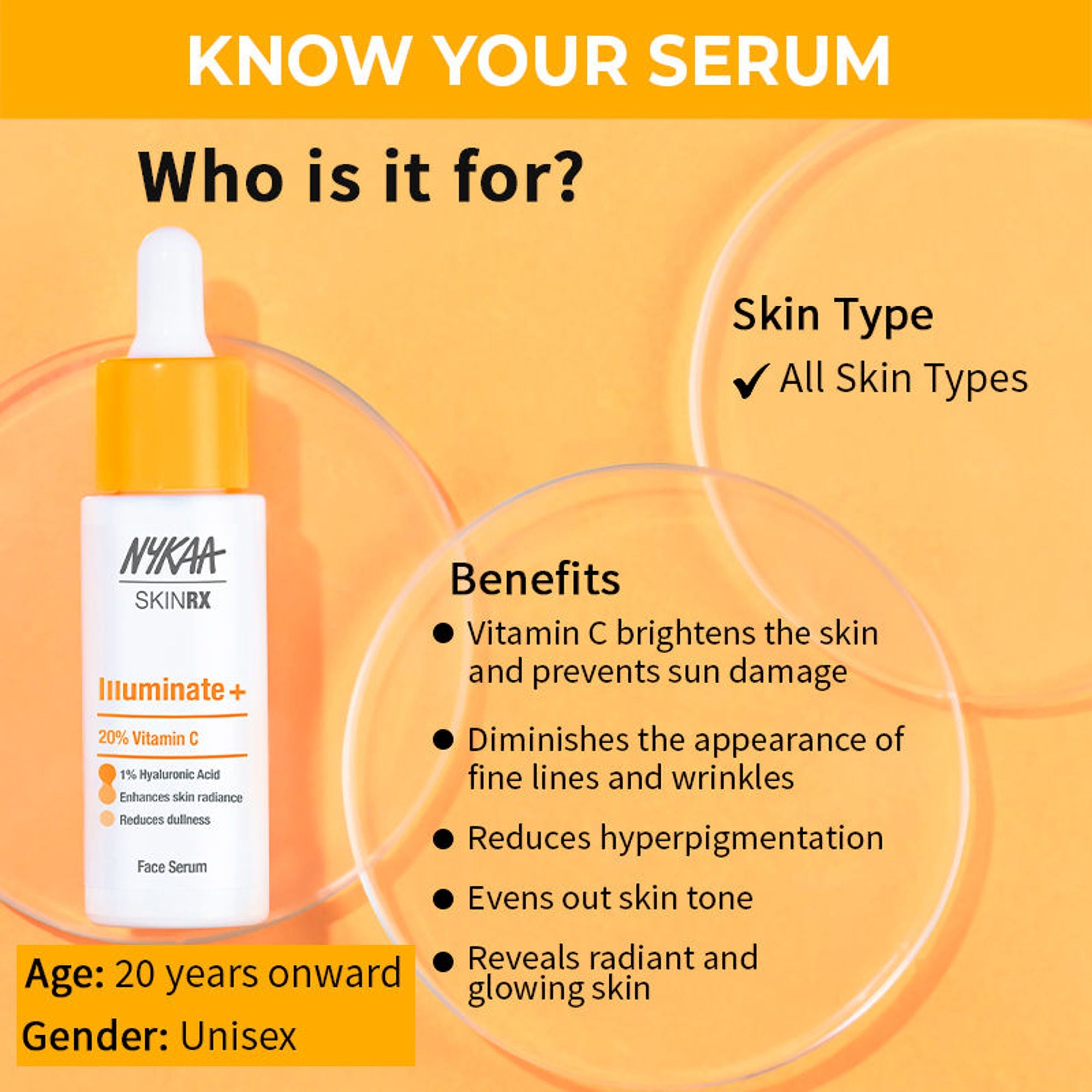 Nykaa SkinRX 20% Vitamin C + 1% Hyaluronic Acid Serum for Bright, Radiant and Hydrated Skin