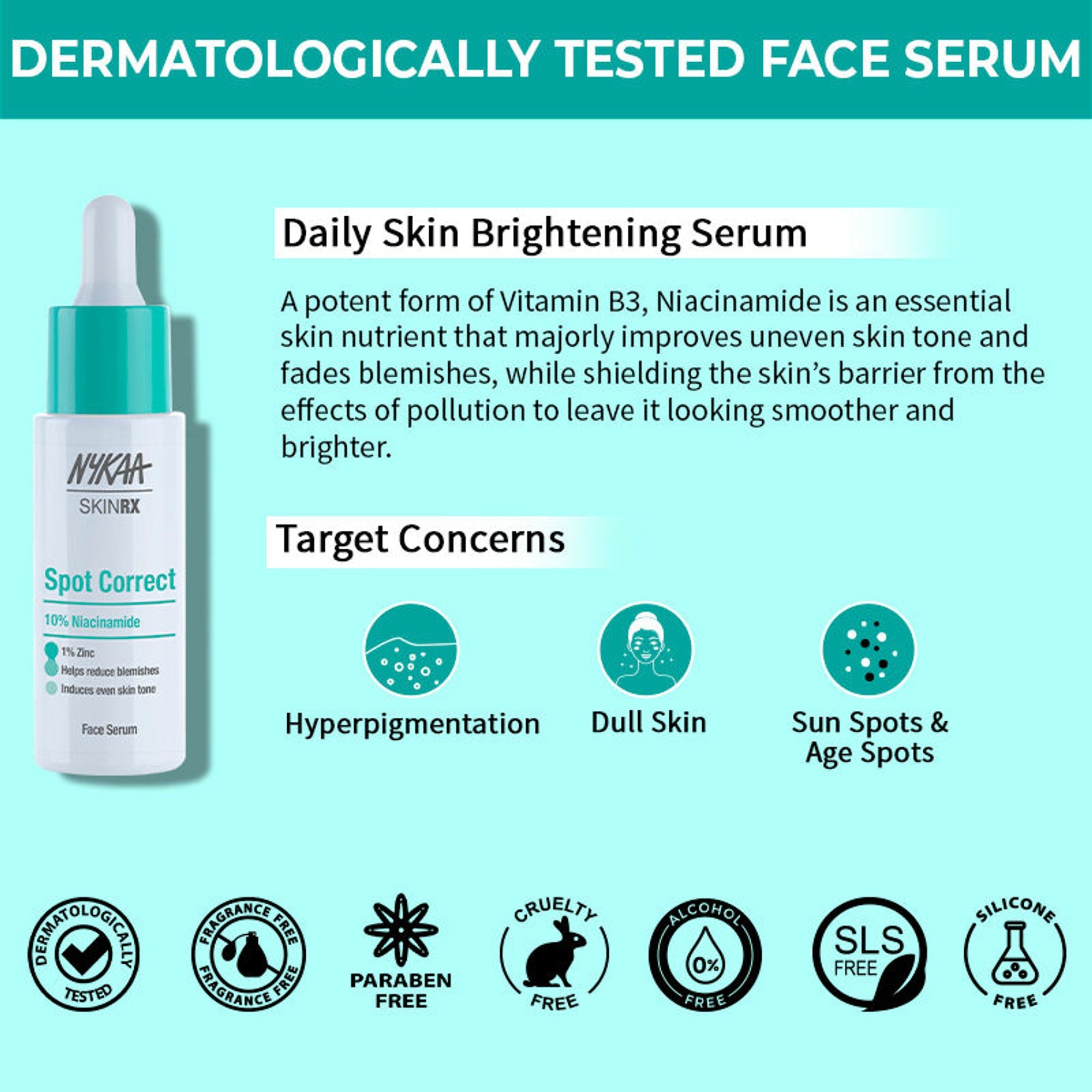 Nykaa SKINRX Spot Corrector with 10% Niacinamide + 1% Zinc Serum to Fade Dark Spots & Pigmentation