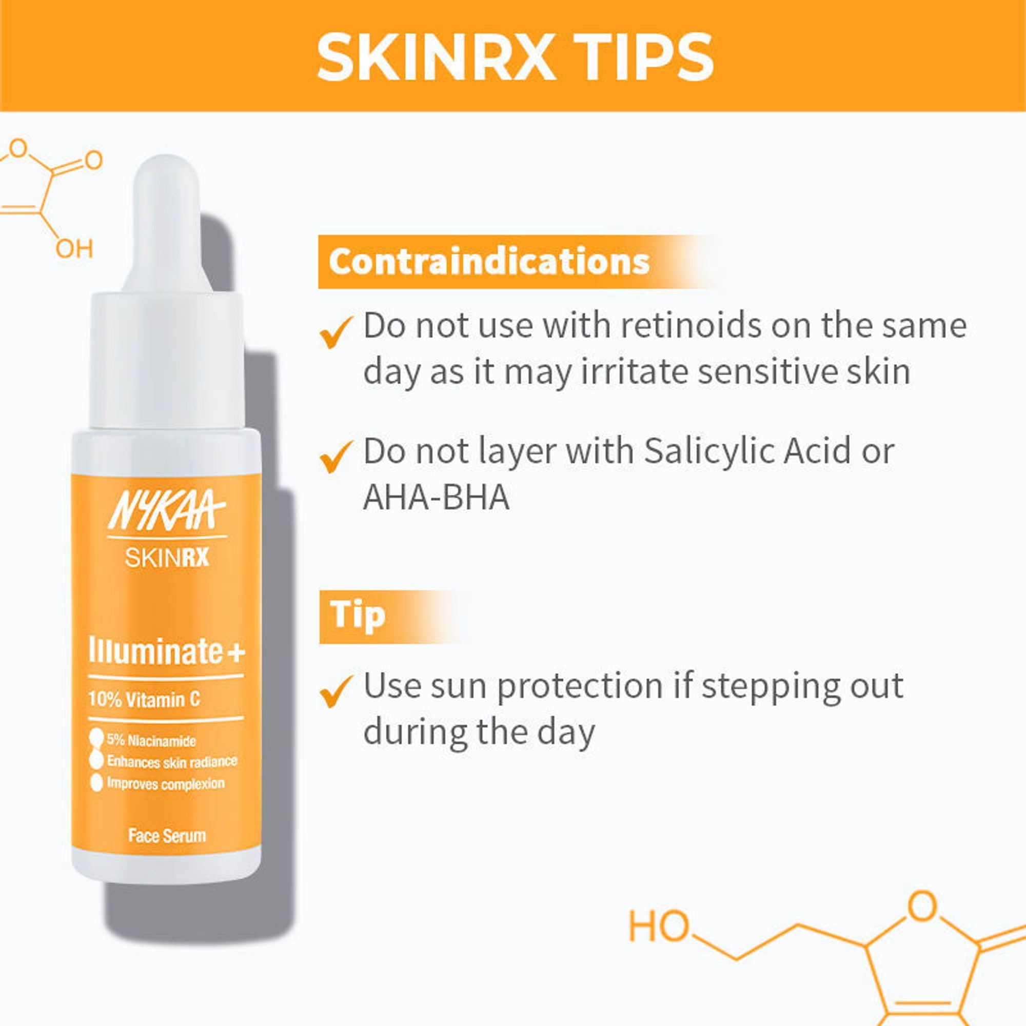 Nykaa SkinRX llluminate+ with 10% Vitamin C + 5% Niacinamide Serum for Bright, Radiant Skin Glow