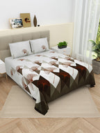 DREAM WEAVERZ Grey & White Geometric Cotton 220 TC Super King Bedsheet & 2 Pillow Covers