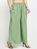 TAG 7 Women Sage Green Solid Flared Fit Ethnic Palazzos