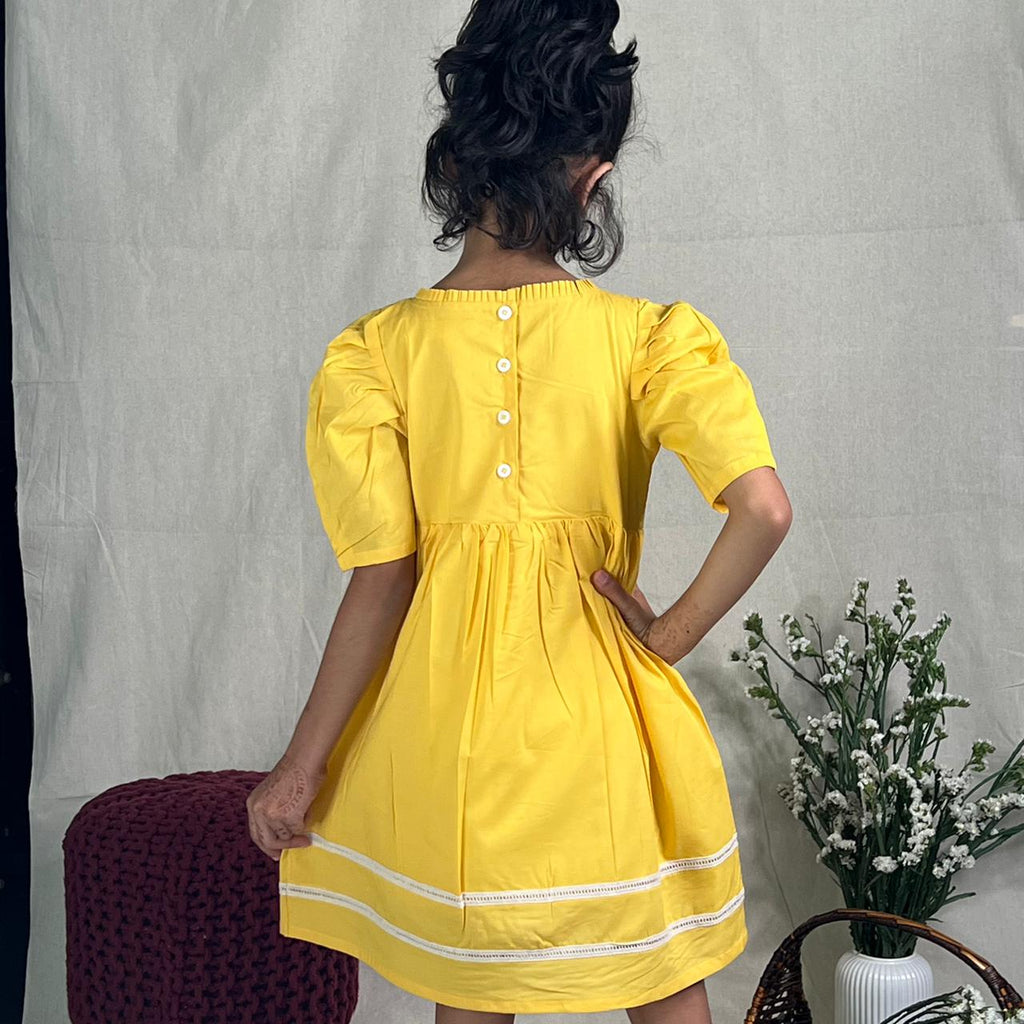 ArthLife Yellow Flower Embroidered Dress