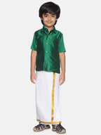 Sethukrishna Boys Green & White Shirt with Dhoti