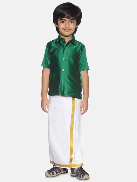 Sethukrishna Boys Green & White Shirt with Dhoti