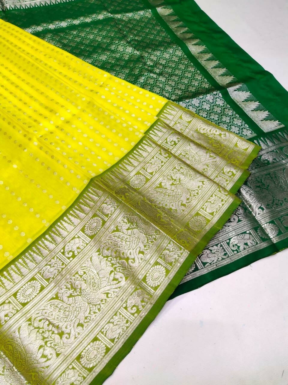 DEIANA'S Beautiful Designer Golden zari Soft Lichi Silk Saree - Yellow