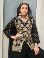 Anaita Black Heavy Embroidered Faux Georgette Stitched Plazzo Suit - Distacart