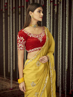 Myra Mustard Art Silk Heavy Embroidered Designer Saree - Distacart