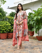 Vaasva Women's Rust Tissue Gota Embroidered Suit Set With Solid Pant And Embroidered Dupatta