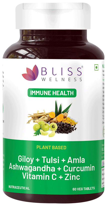 Bliss Welness Giloy + Tulsi + Amla + Ashwagandha + Curcumin Immunity Health Veg Tablet