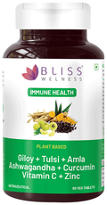 Bliss Welness Giloy + Tulsi + Amla + Ashwagandha + Curcumin Immunity Health Veg Tablet