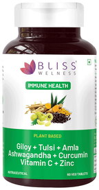 Bliss Welness Giloy + Tulsi + Amla + Ashwagandha + Curcumin Immunity Health Veg Tablet