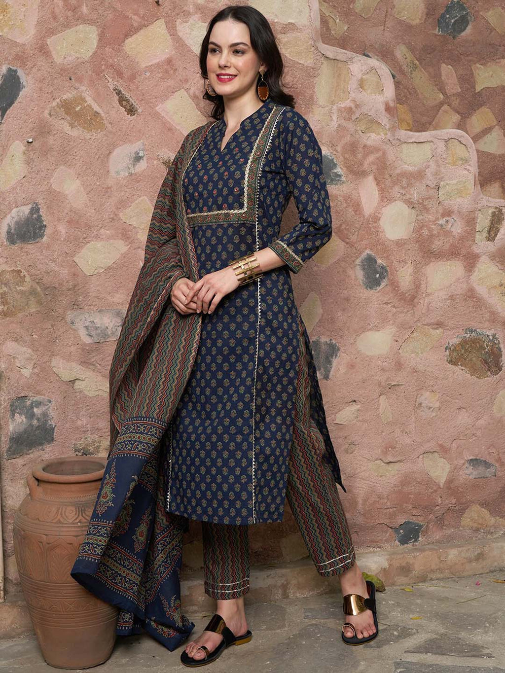 Sangria Printed Pure Cotton Kurta with Trousers & With Dupatta