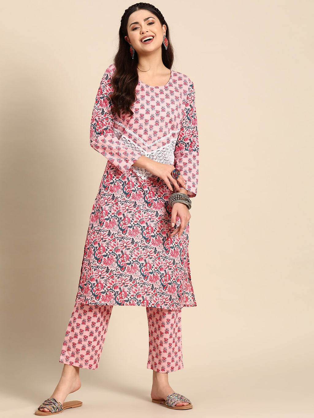 Sangria Floral Printed Regular Pure Cotton Kurta with Palazzos