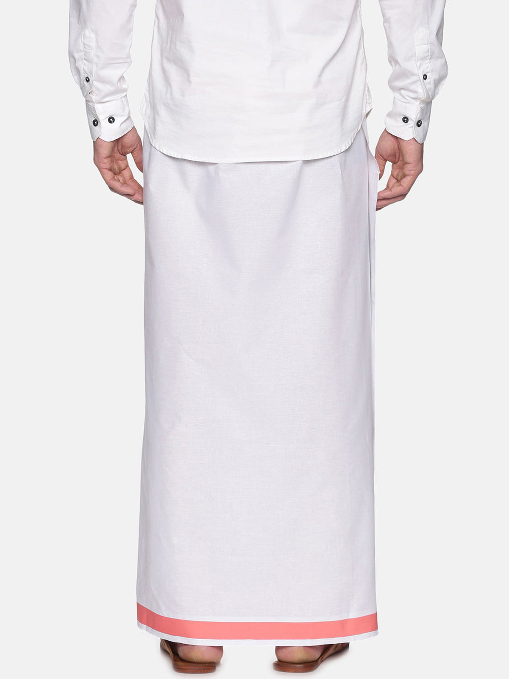 Sethukrishna Men White & Pink Solid Cotton Dhoti - Distacart
