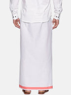 Sethukrishna Men White & Pink Solid Cotton Dhoti - Distacart