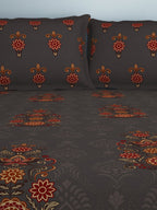 SPACES Aurum Grey Ethnic Motifs Pure Cotton 140 TC Queen Bedsheet with 2 Pillow Covers