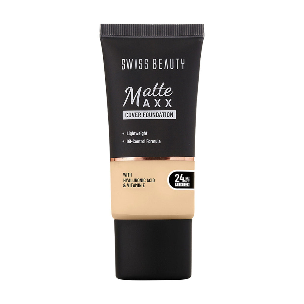 Swiss Beauty Matte Maxx Cover Foundation with Hyaluronic Acid & Vitamin E - 3 Light Warm