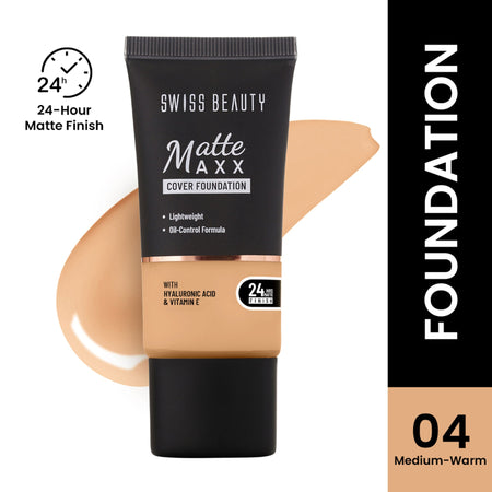 Swiss Beauty Matte Maxx Cover Foundation with Hyaluronic Acid & Vitamin E - 4 Medium Warm