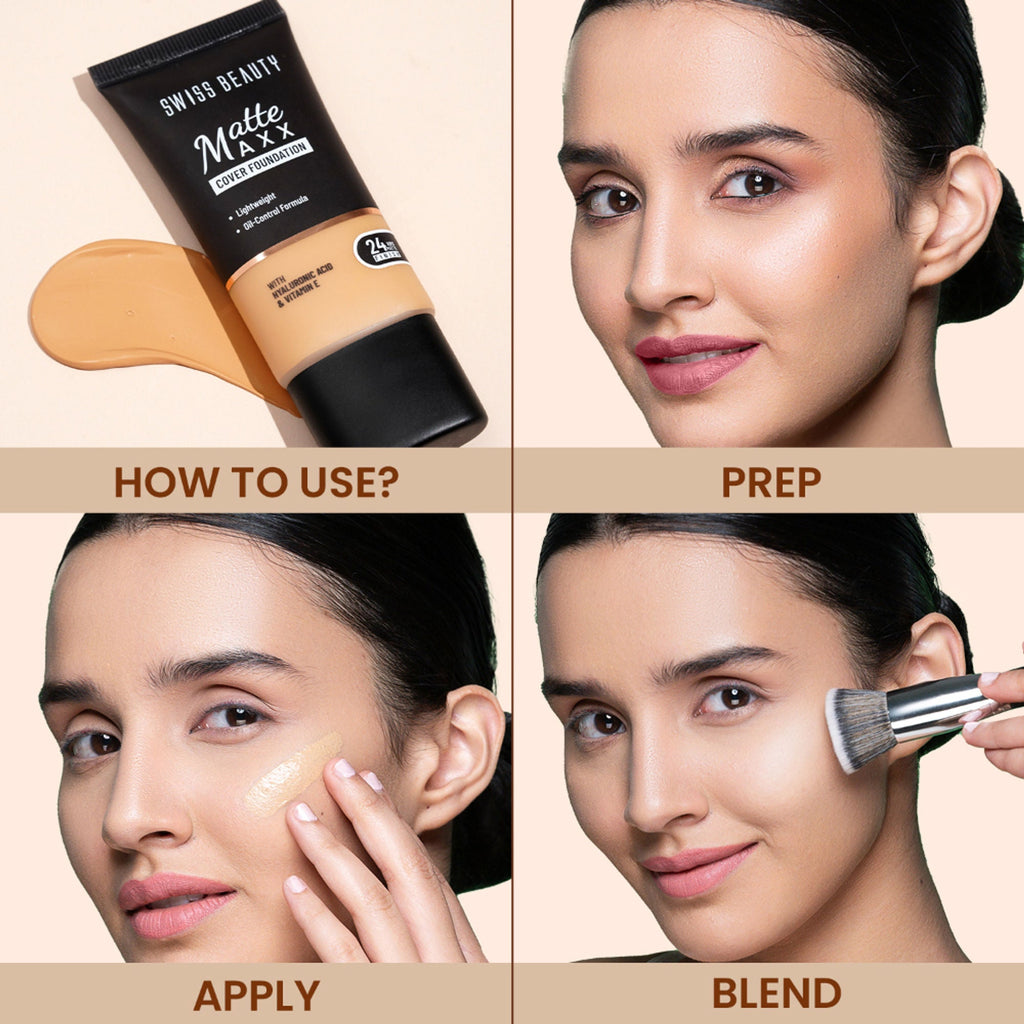 Swiss Beauty Matte Maxx Cover Foundation with Hyaluronic Acid & Vitamin E - 4 Medium Warm