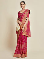 Sangria Pink Woven Design Zari Detail Poly Georgette Bandhani Saree - Distacart