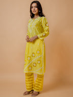 HOUSE OF KARI Ethnic Motifs Embroidered Round Neck Chikankari Chanderi Silk Kurta