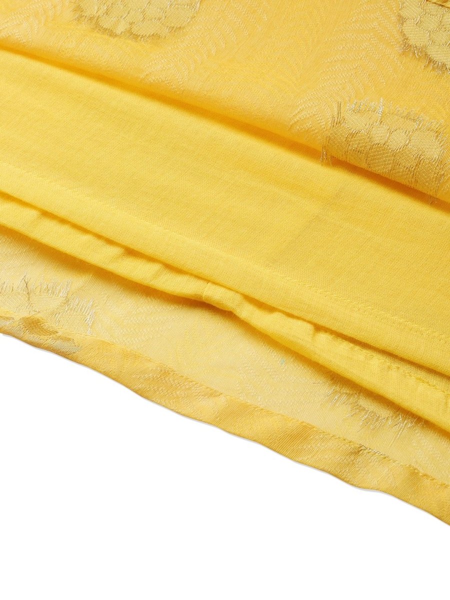 Ahalyaa Women Yellow Chanderi Jacquard Woven Dress