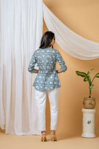 Joban Fashion Blue Floral Hand Block Printed Cotton Co-Ord Set - Distacart
