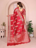 Aastha Fashion Red Soft Organza Silk Weaving Saree - Distacart