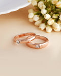VOJ Stainless Steel Cubic Zirconia Rose Gold-Polished Adjustable Ring Set for Couple