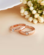 VOJ Stainless Steel Cubic Zirconia Rose Gold-Polished Adjustable Ring Set for Couple