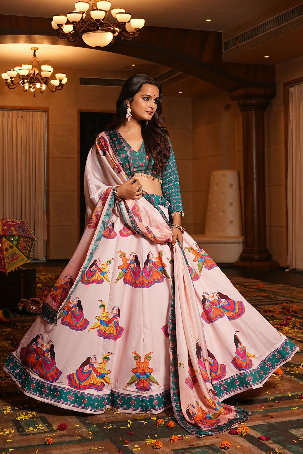AI Fashion Light Pink Crepe Designer Navratri Wear Lehenga Choli Collection