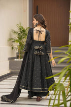 Yash Enterprise Black Maslin Fabric Digital Print Work Suit Set - Distacart