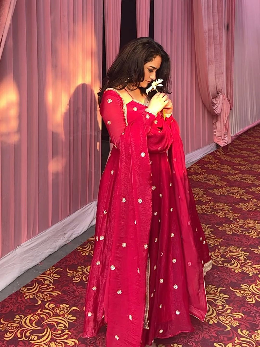 Yash Enterprise Red Fendy Silk Party Wear Embroidery Suit Set - Distacart