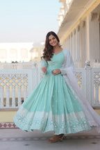 Yash Enterprise Green Pista Faux Georgette Party Wear Embroidery Suit Set - Distacart