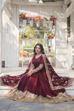 Yash Enterprise Dark Maroon Vichitra Shimmer With Rich Sequins Embroidered Work Party Wear Suit Set Stitched - Distacart