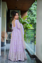 Yash Enterprise Light Purple Fux Bloomimng Silk Embroidery Suit Set - Distacart
